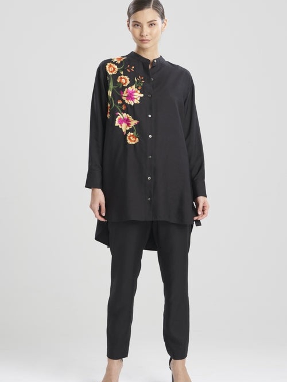 Natori Cotton Silk Oversized Embroidered Shirt XL